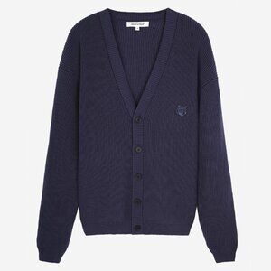 NWT - Maison Kitsune Fox Head Ribbed Men's Cardigan - Ink Blue🦊